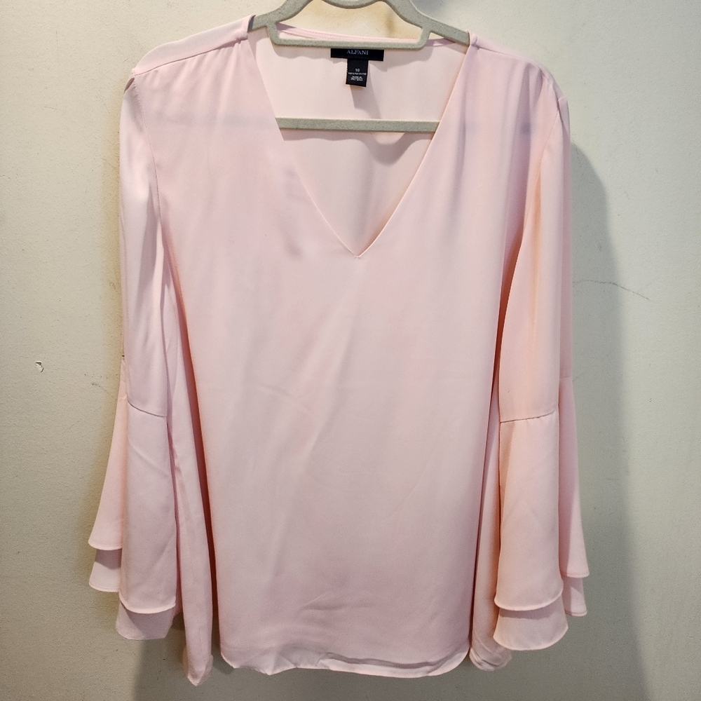 ALFANI Light Pink V-Neck Blouse Size 18